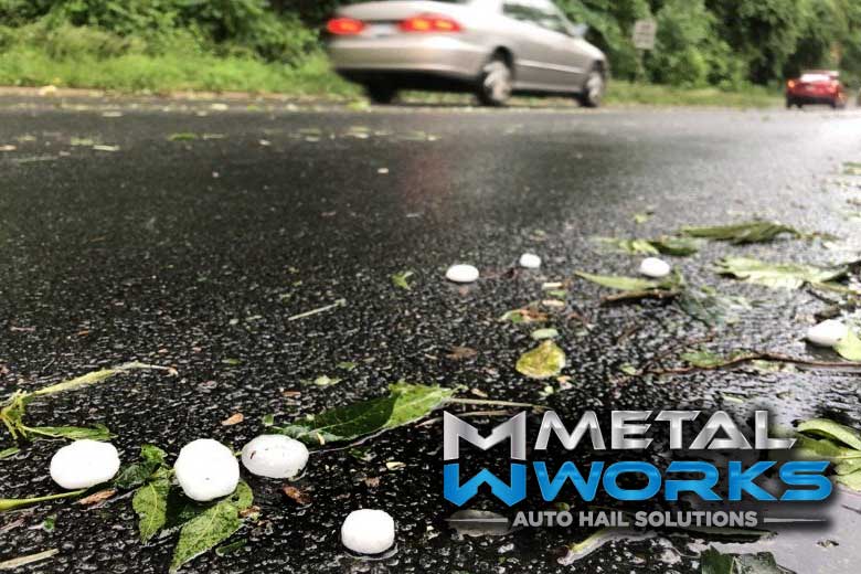 Hailstones scattered on a North Texas road after a storm